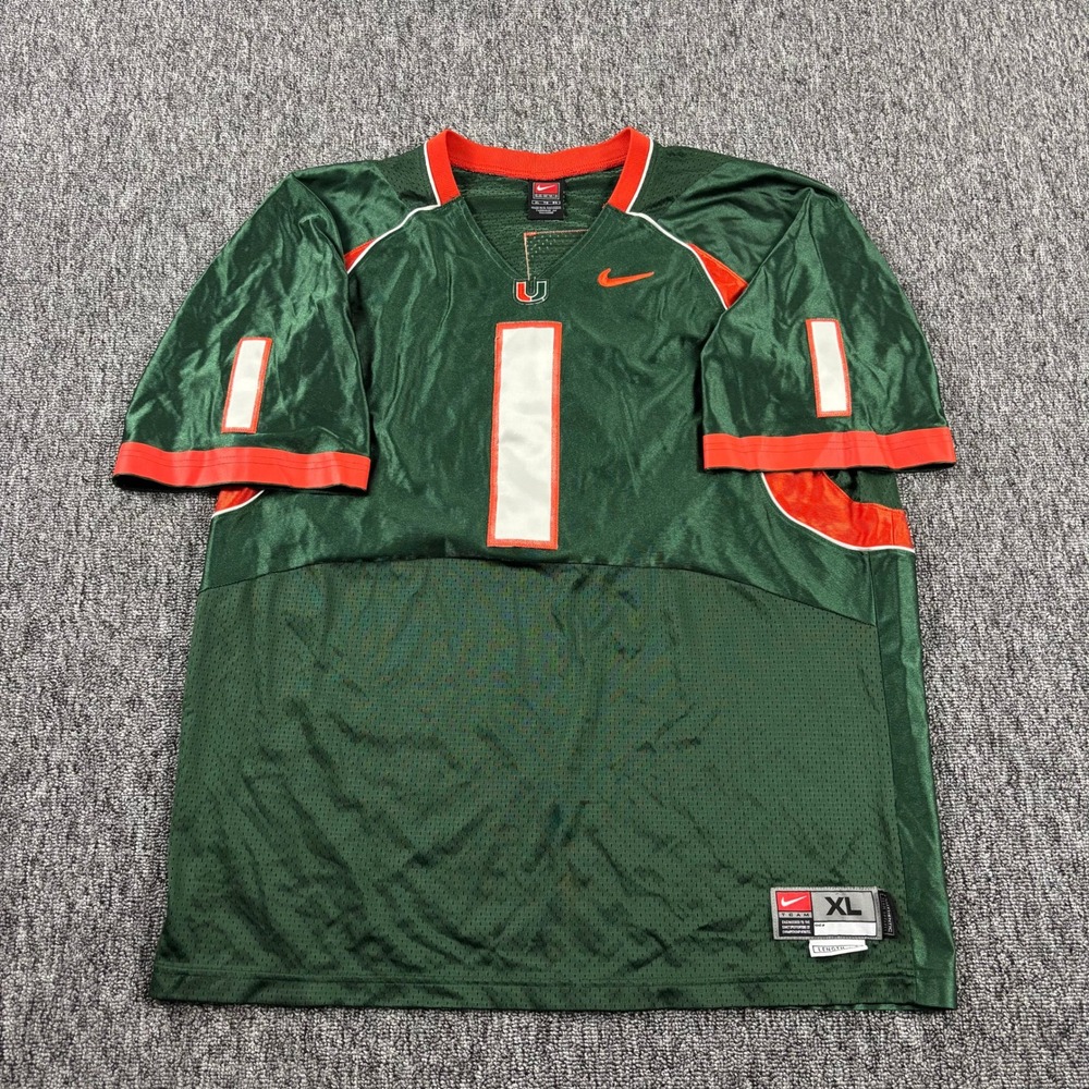 Vintage Y2K Nike Team Miami Hurricanes Jersey XL Green Orange College Football